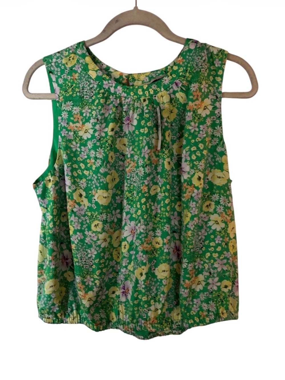 NWT Loft Green Floral Sleeveless Blouse - Lightweight Summer Top Sz L